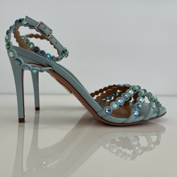 AQUAZZUA BLUE TONE CRYSTAL SANDALS 85MM SIZE IT 38 / US 8 NIB! - Picture 3 of 17